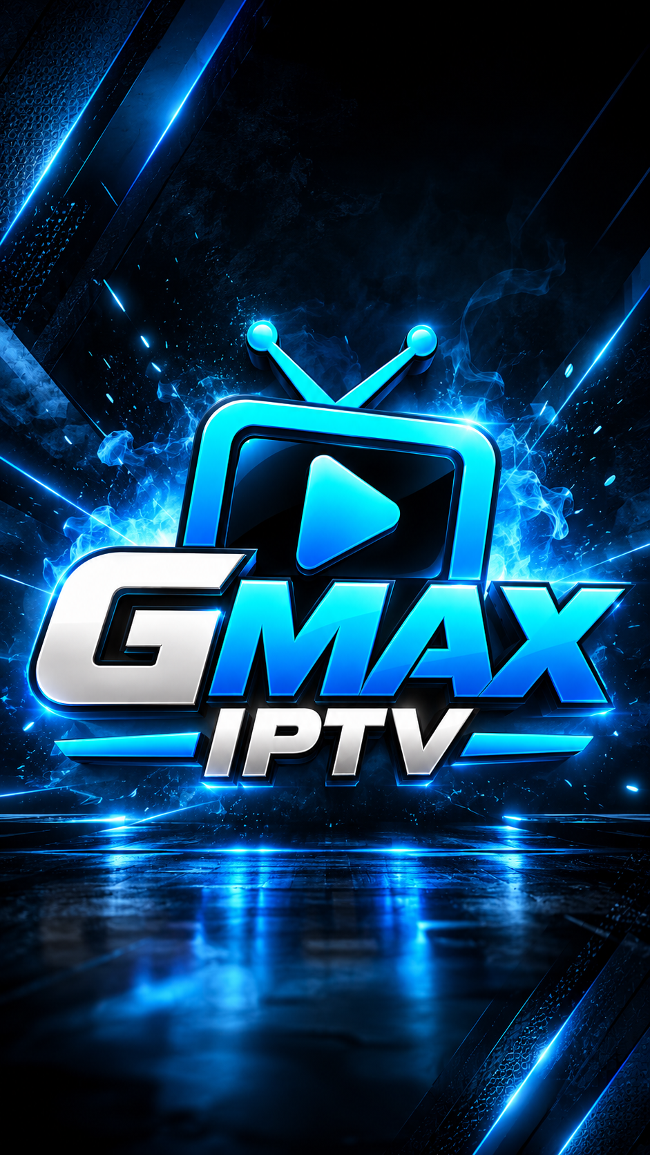 Identidade GMAX IPTV em azul neon